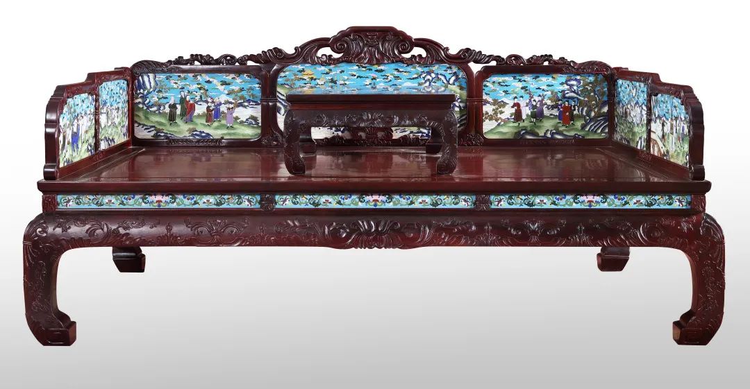 紫檀嵌珐琅职贡图罗汉床
