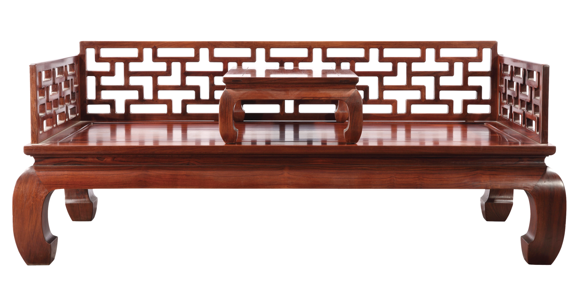 三屏风曲尺罗汉床加鼓腿彭牙炕桌